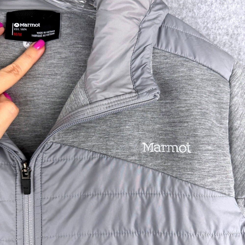 Marmot Primaloft Hybrid Jacket Men's M Gray Hooded Fleece Puffer Gorpcore